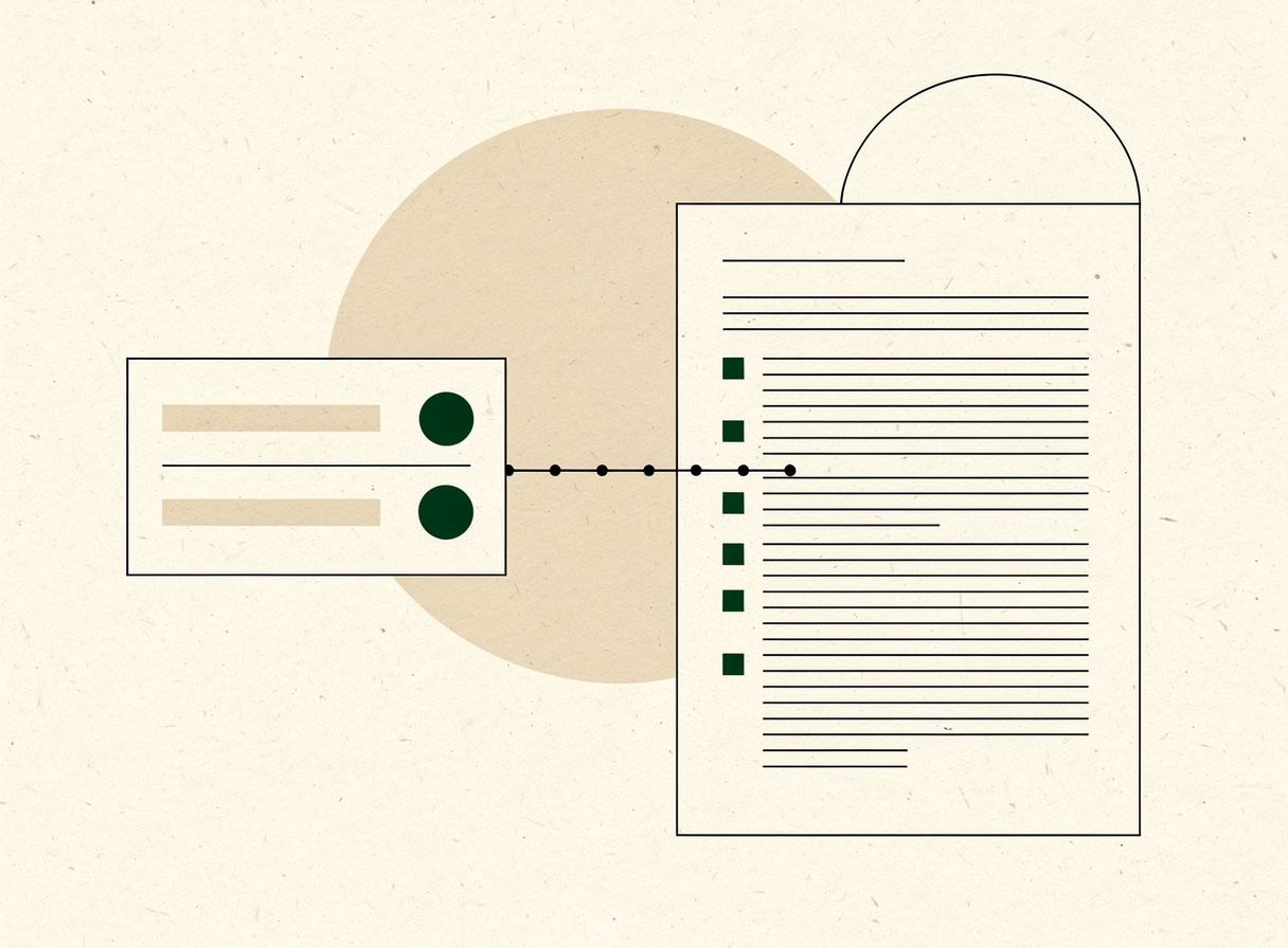 Geometric illustration of form answers flowing into a Shopify order document